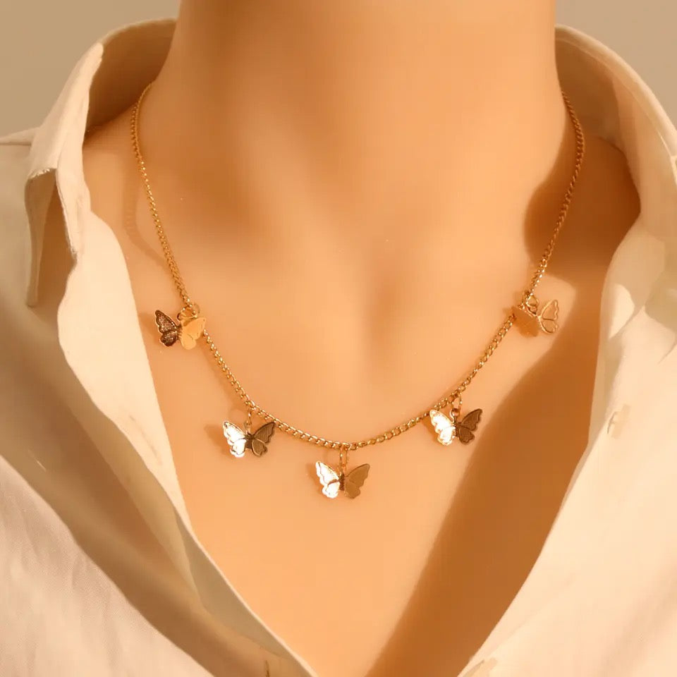 Layered Butterfly Pendant Necklace golden