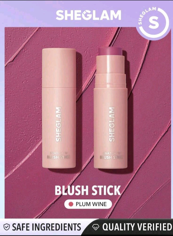 SHEGLAM Snatch 'n' Blush Stick-Plum Wine Cream Blush Waterproof Long Lasting High Pigment Non-Fading Non-Greasy Glowing Lasting