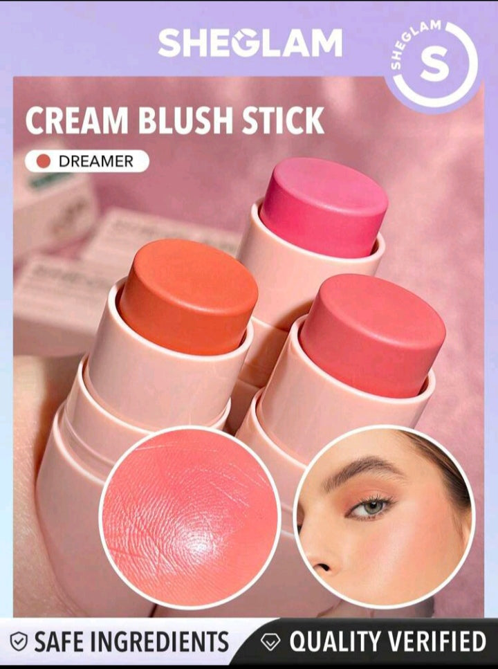 SHEGLAM Snatch 'n' Blush Stick-Plum Wine Cream Blush Waterproof Long Lasting High Pigment Non-Fading Non-Greasy Glowing Lasting