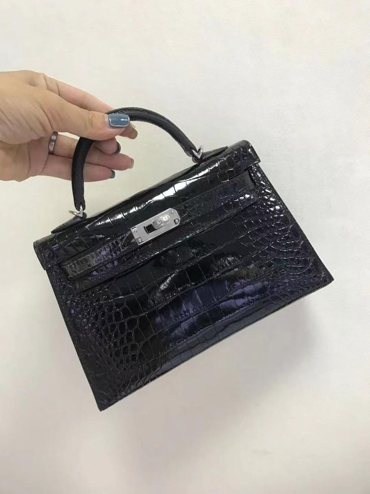 Black textured sliver hardware Mini Kelly bag